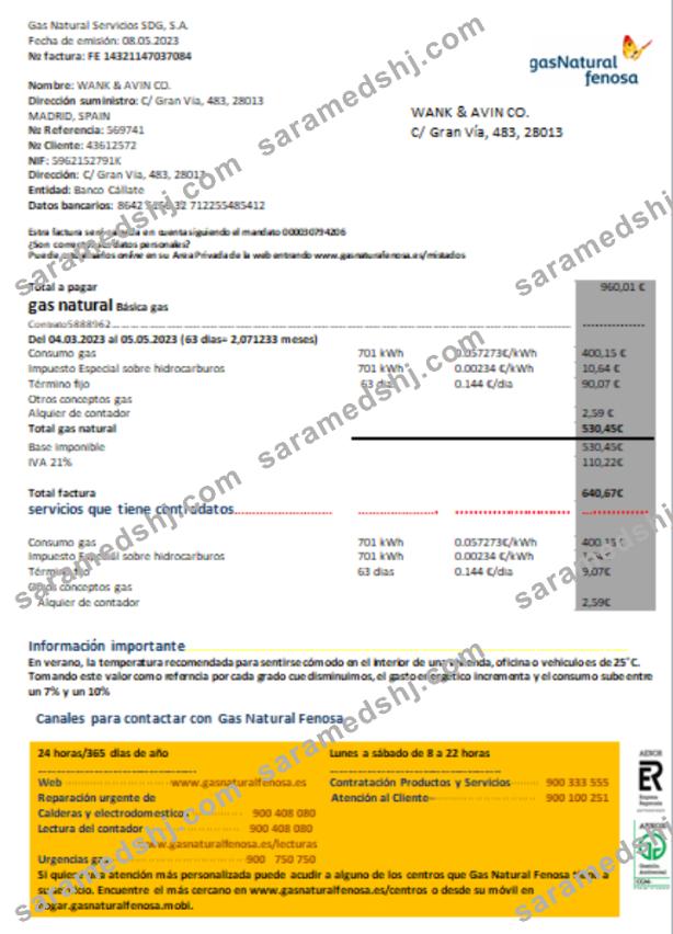 Spain GasNatural fenosa utility business bill, SCR